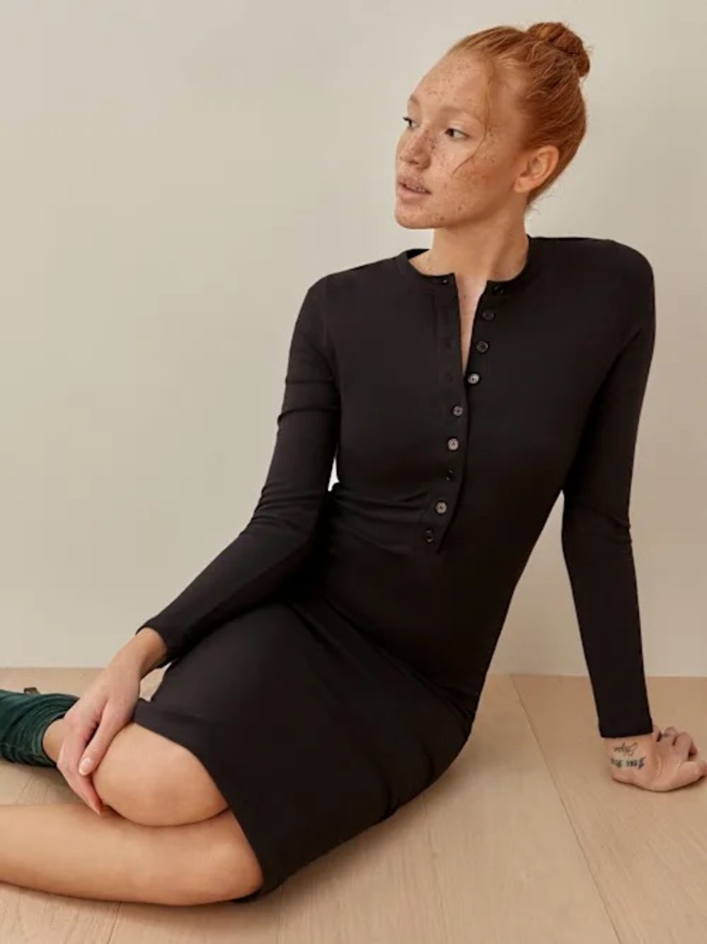 Reformation Stein Black Henley Dress
